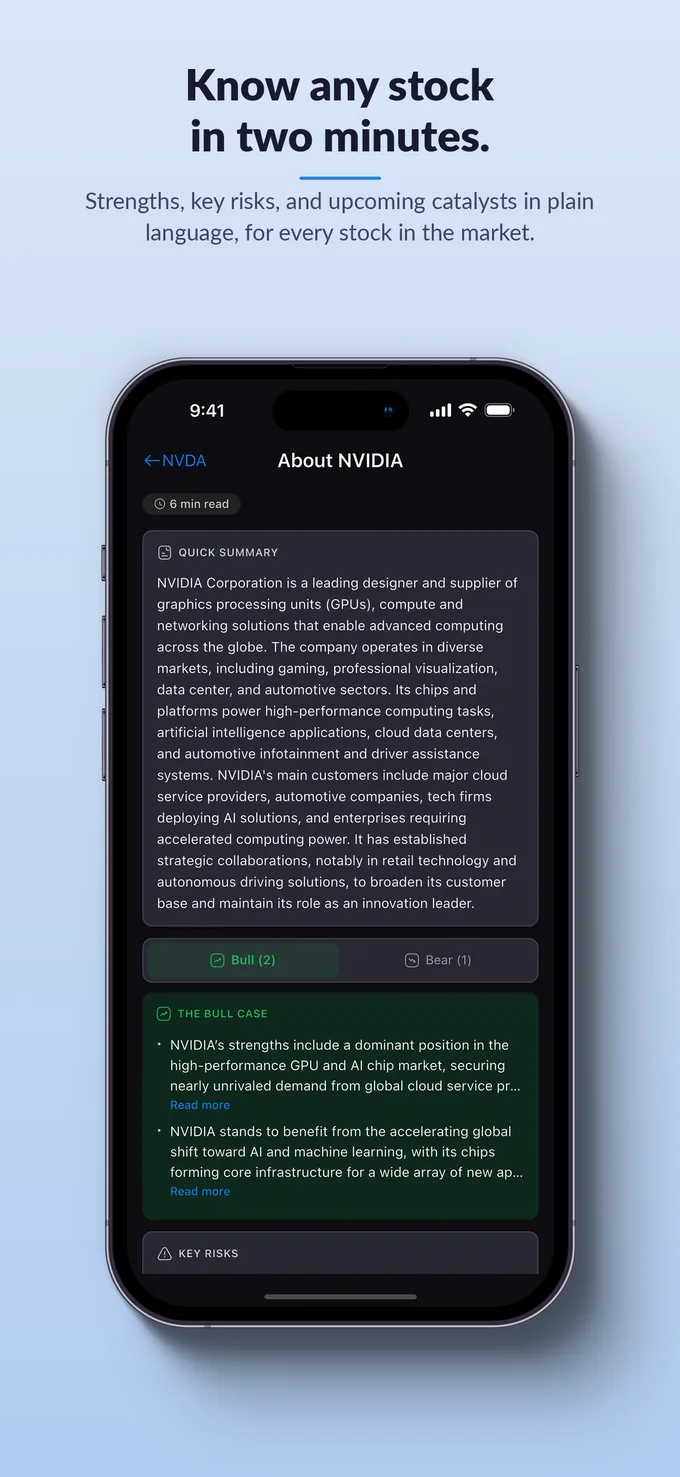 Know any stock in two minutes. The plain language research summary for NVIDIA.