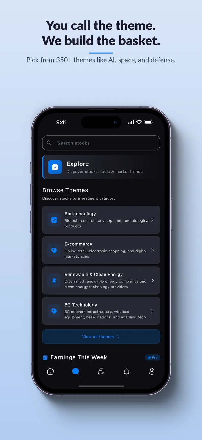 You call the theme. We build the basket. The theme discovery screen.
